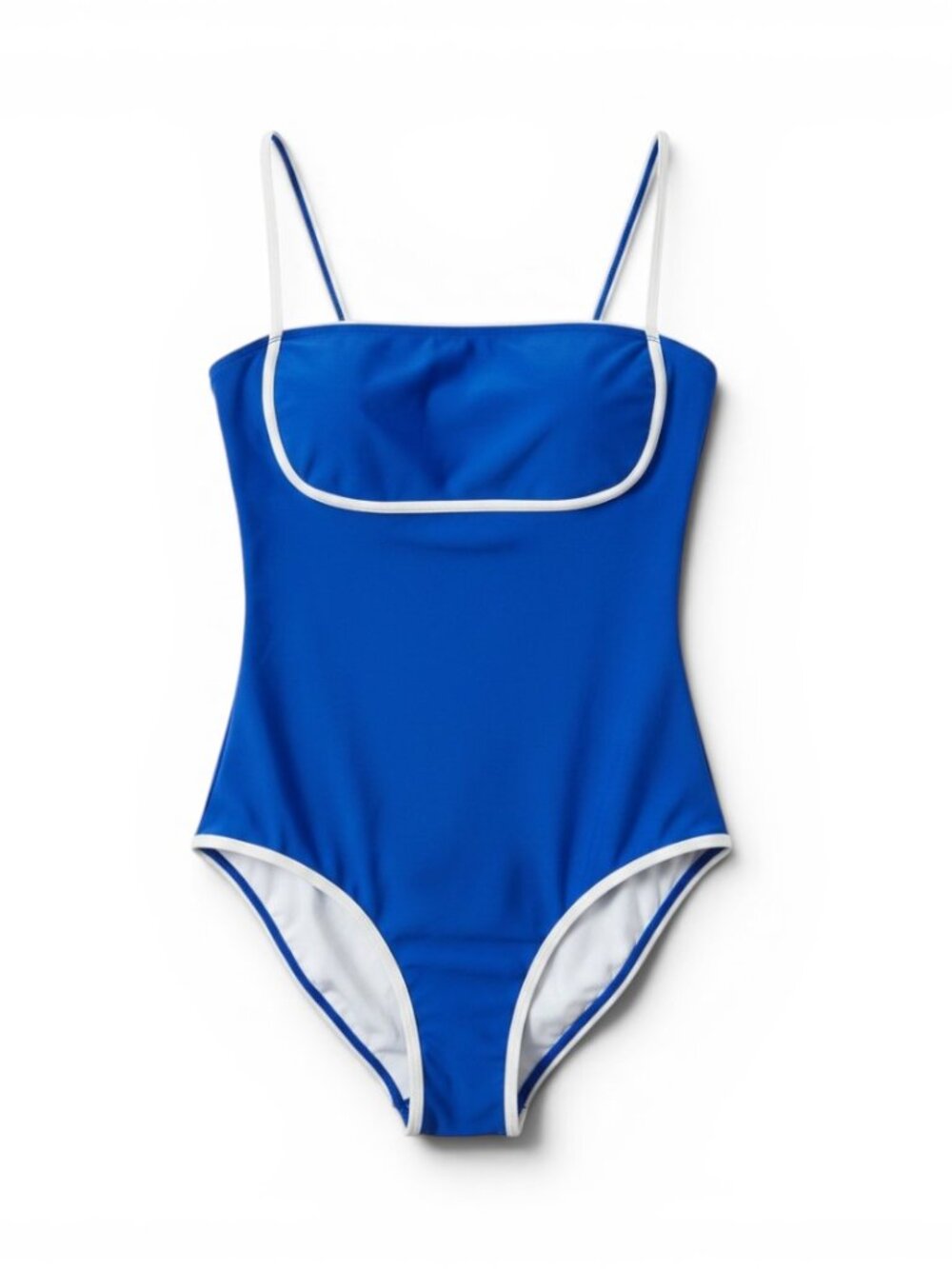 Classic Blue One-Piece Swimsuit with White Trim